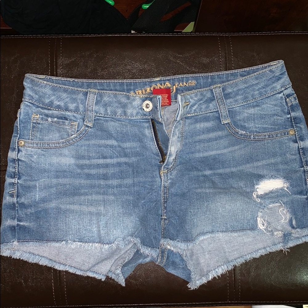 Distressed jean shorts